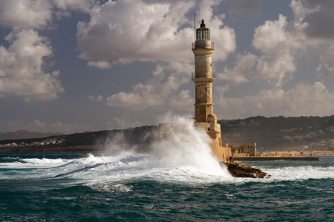 'Old Lighthouse in Chania in stormy weather' - Crete