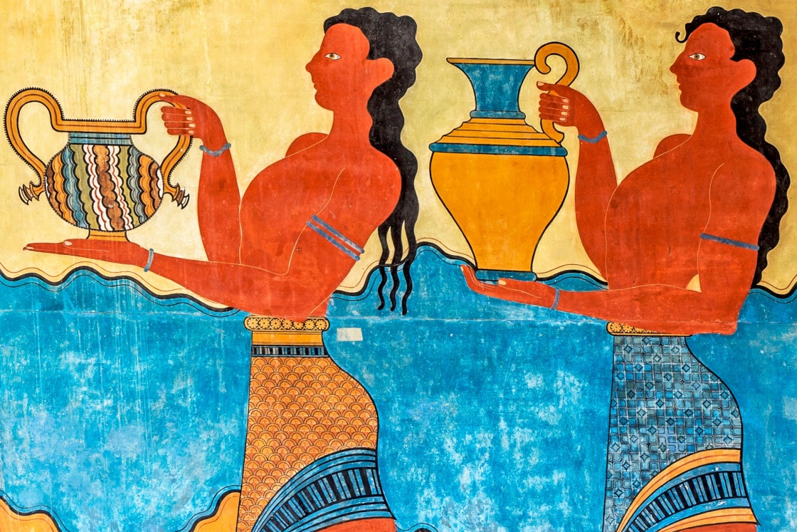 'detail of the Procession Fresco at Knossos Palace in Crete, Greece ' - Crete
